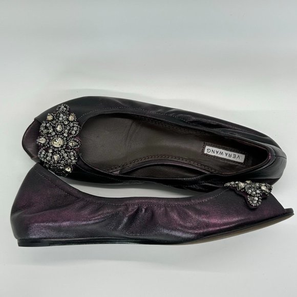 Vera Wang Deep Metallic Purple Peep Toe Flats - Picture 3 of 8